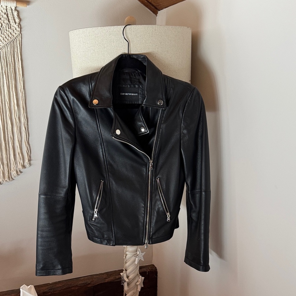 Emporio Armani Black Leather Biker Jacket